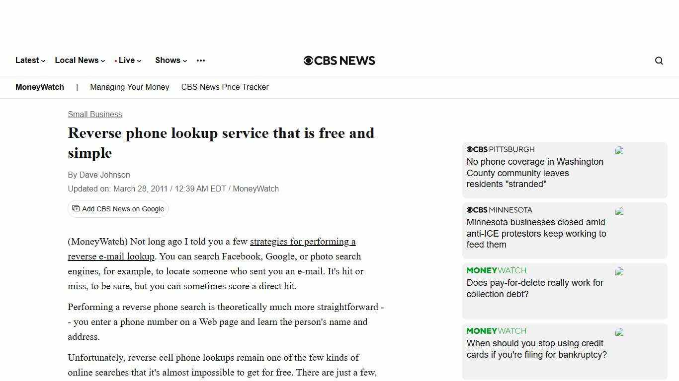 Reverse phone lookup service that is free and simple - CBS News